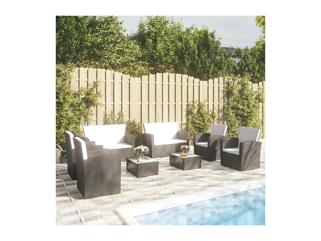 Set muebles de jardín 8 piezas y cojines ratán sintético negro