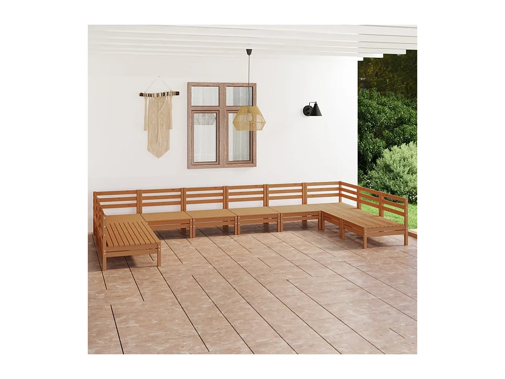 10-delige Loungeset massief grenenhout honingbruin