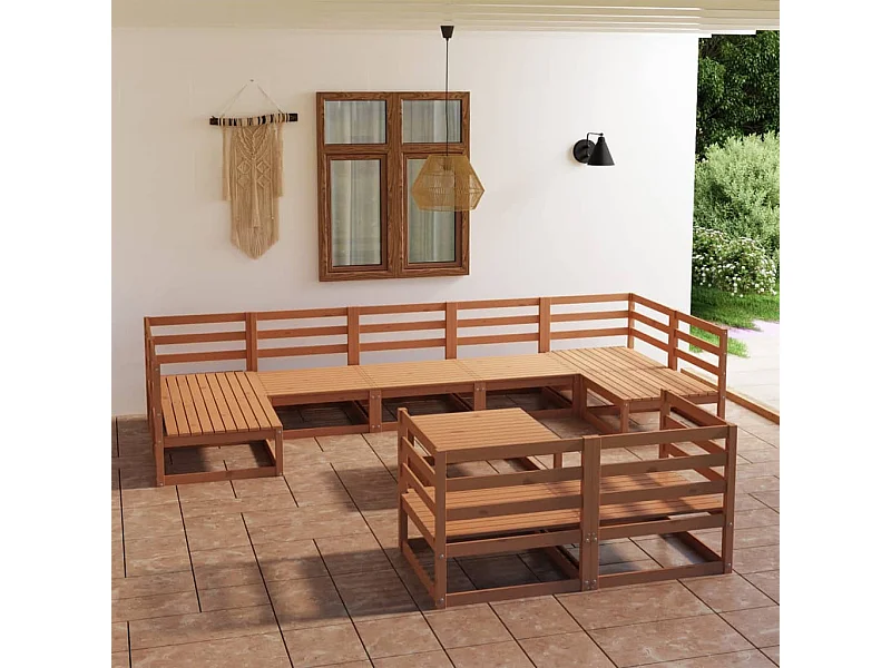 10 peças conjunto lounge de jardim pinho maciço
