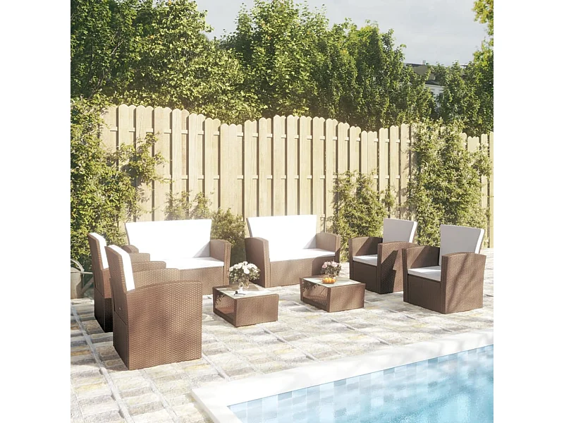 Salon de jardin 8 pièces avec coussins Résine tressée Marron