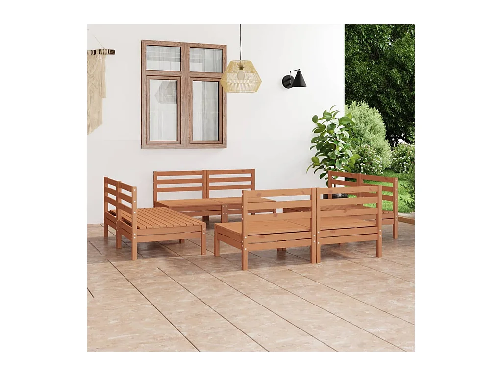 Salon de jardin 8 pièces Marron miel Bois de pin massif