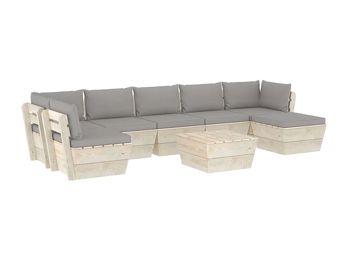 Salon de jardin palette 8 pièces avec coussins Épicéa imprégné