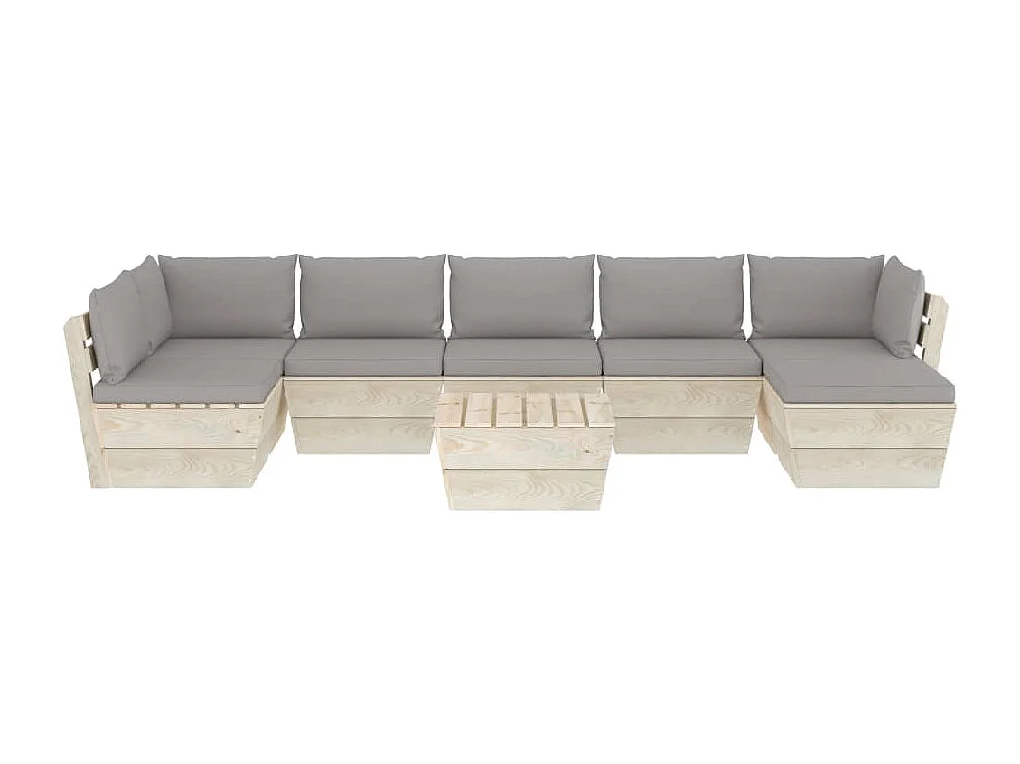Salon de jardin palette 8 pièces avec coussins Épicéa imprégné
