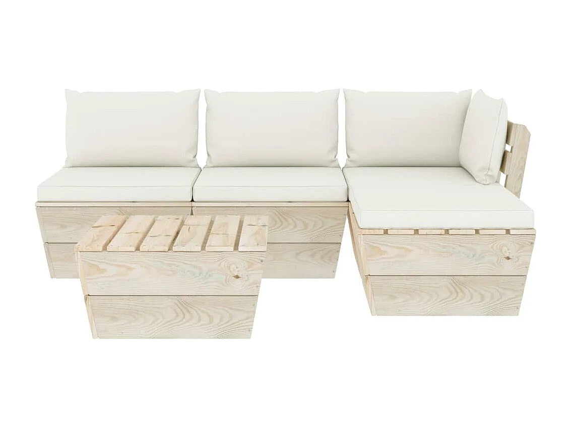 Salon de jardin palette 5 pièces avec coussins Épicéa imprégné