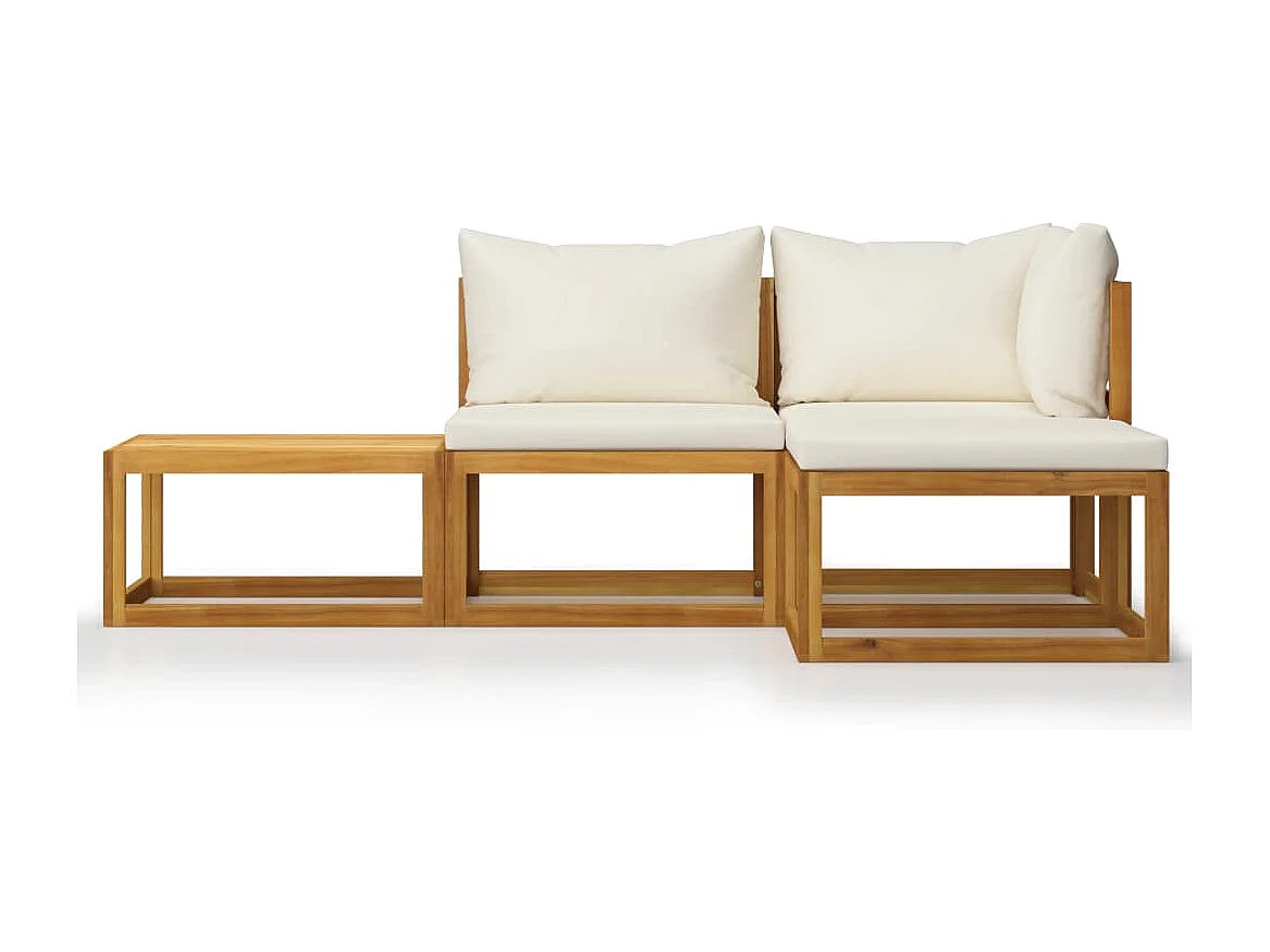Salon de jardin 4 pièces avec coussin Crème Bois d'acacia solide
