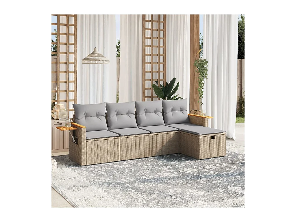 Juego de sofás jardín con cojines beige mezcla 5 piezas ratán PE