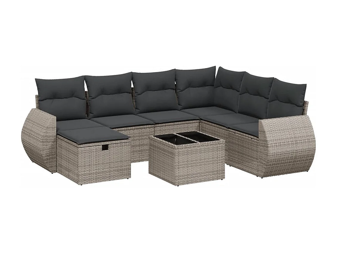 8-delige Loungeset met kussens poly rattan grijs