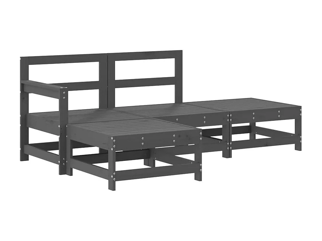 Juego de muebles de jardín 4 piezas y cojines madera maciza gris