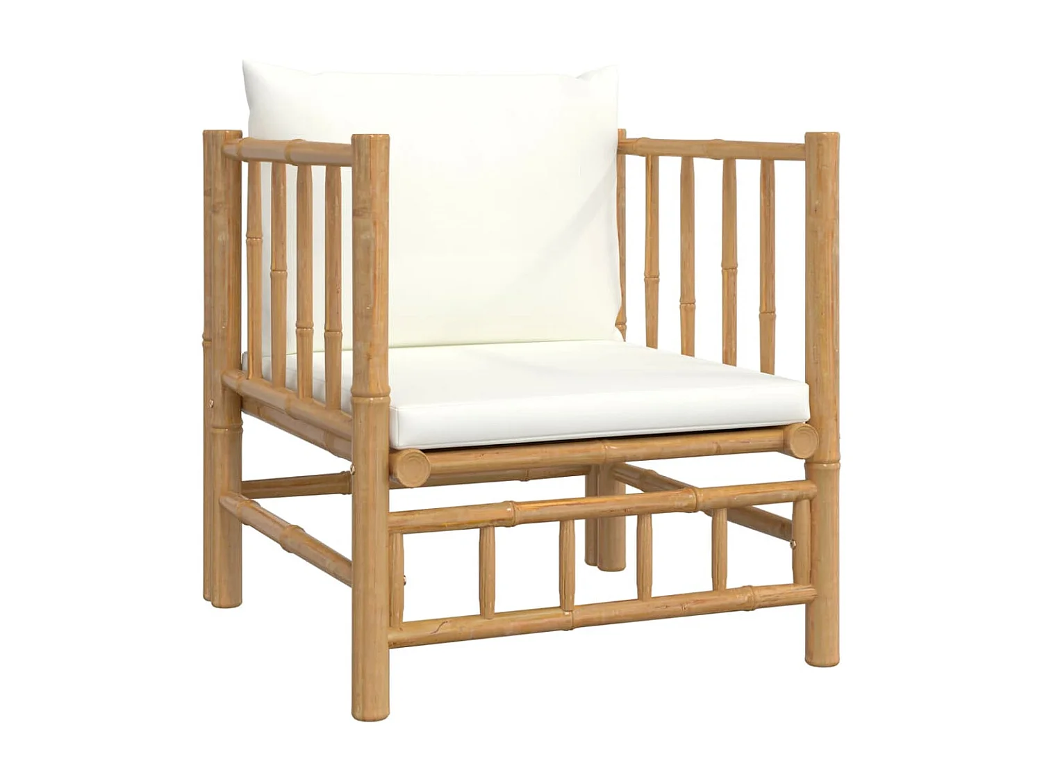 Set de muebles de jardín 6 piezas bambú y cojines blanco crema