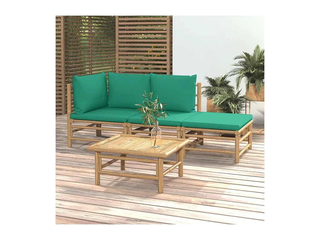 Salon de jardin 4 pièces avec coussins vert bambou