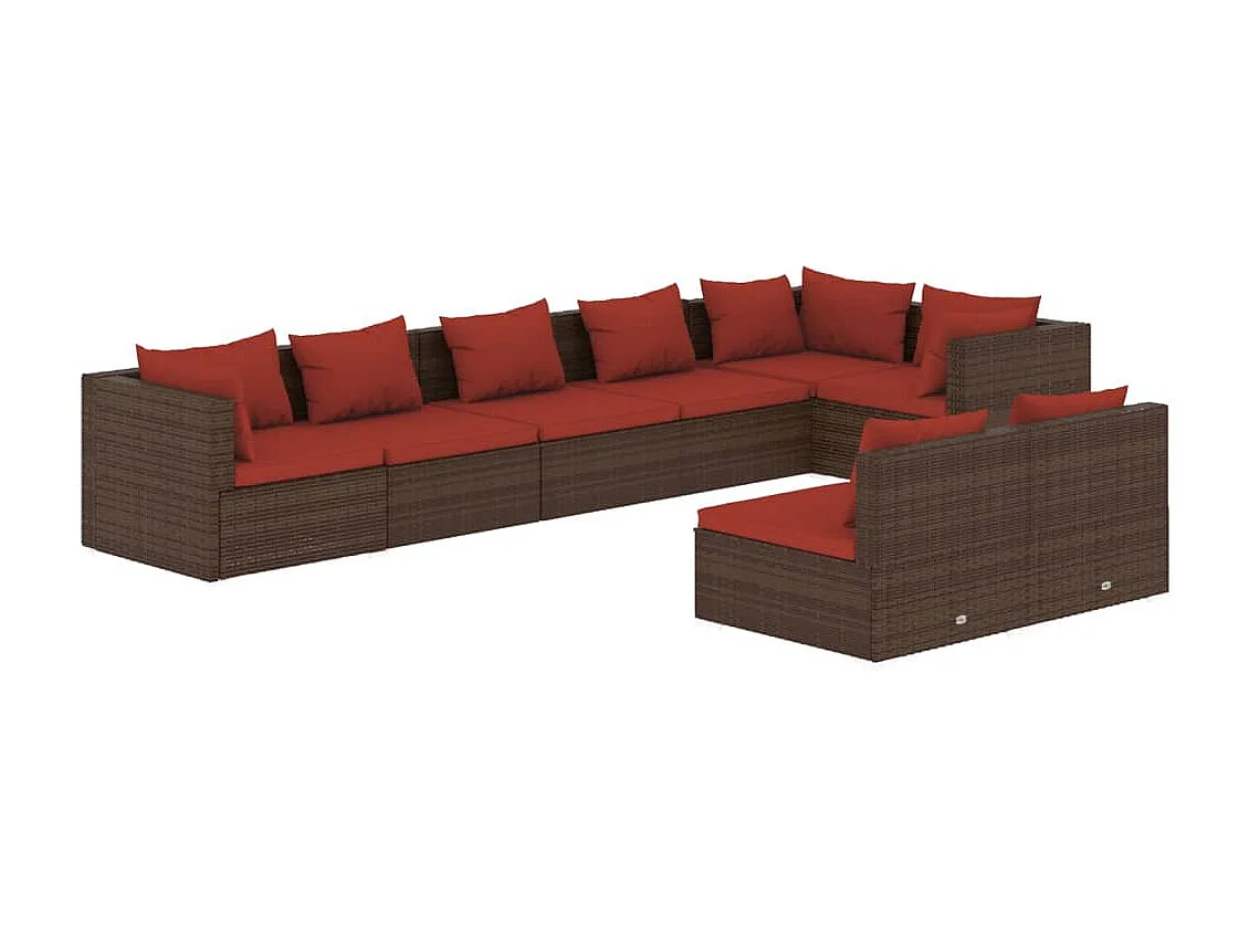 Set muebles de jardín 8 piezas y cojines ratán sintético marrón