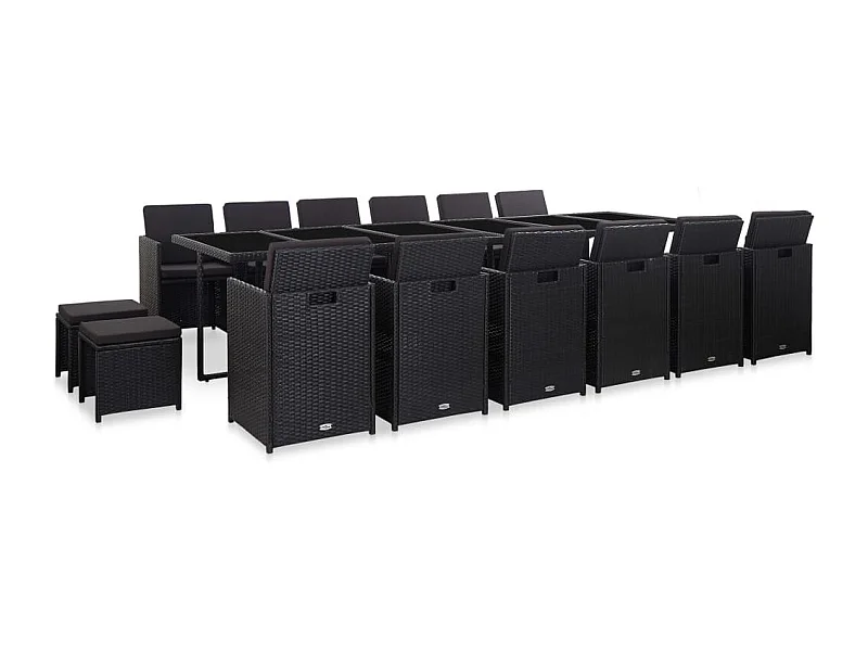 Set comedor de jardín 17 piezas y cojines ratán sintético negro