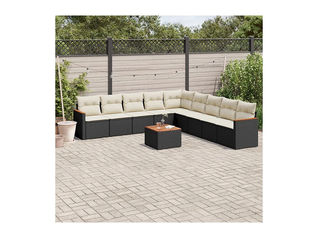 10-delige Loungeset met kussens poly rattan zwart