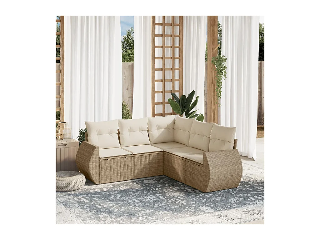 Salon de jardin avec coussins 5 pièces beige résine tressée