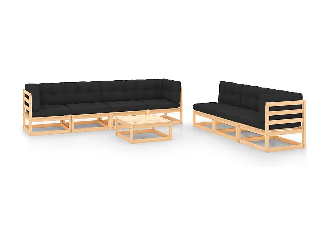 Salon de jardin 8 pièces avec coussins Bois de pin massif