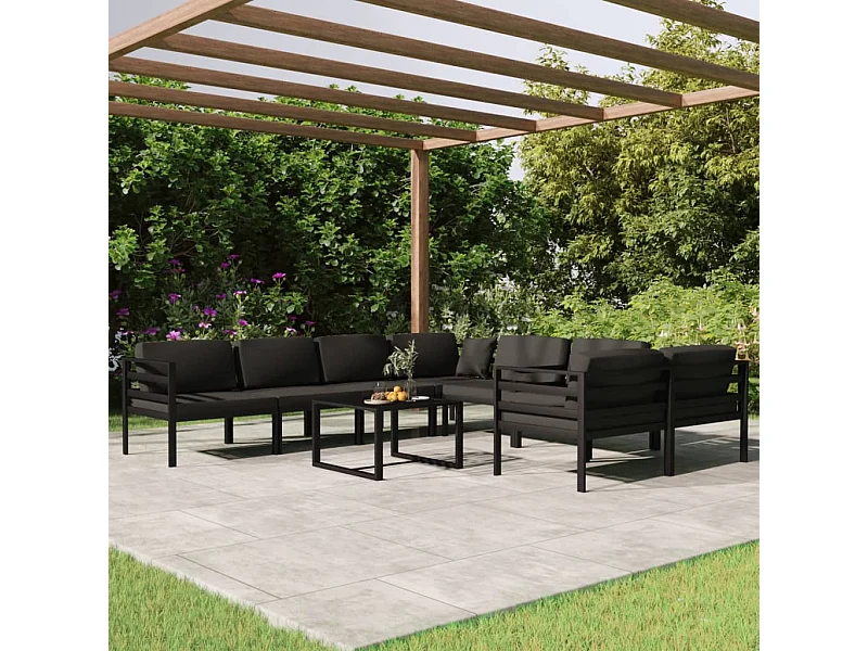 9 peças conjunto lounge jardim com almofadões alumínio antracite