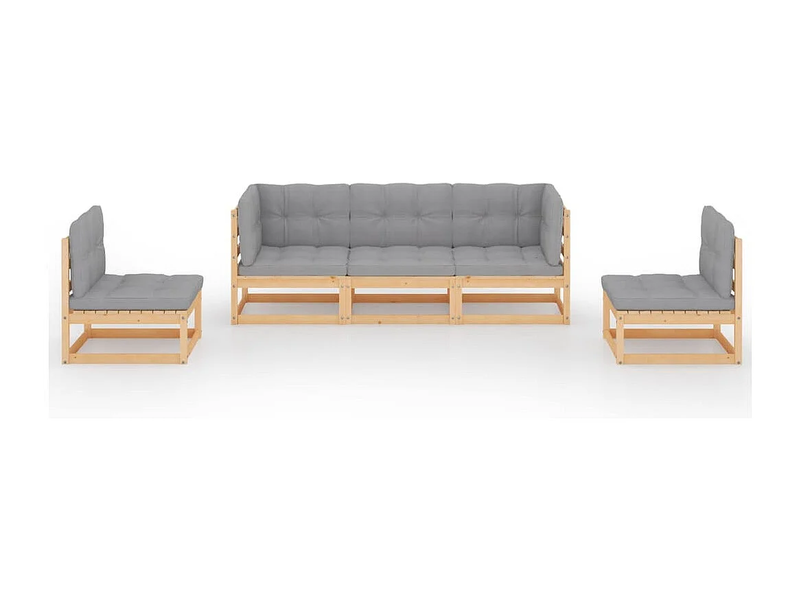 Salon de jardin 5 pièces avec coussins Bois de pin massif