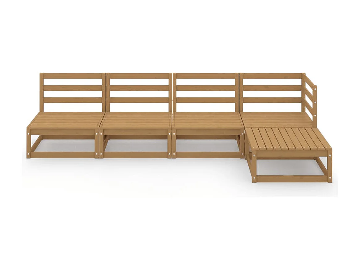 Salon de jardin 5 pièces marron miel bois de pin massif