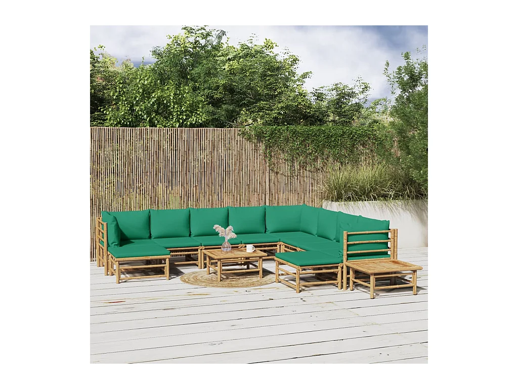 12 peças conjunto lounge de jardim bambu c/ almofadões verdes