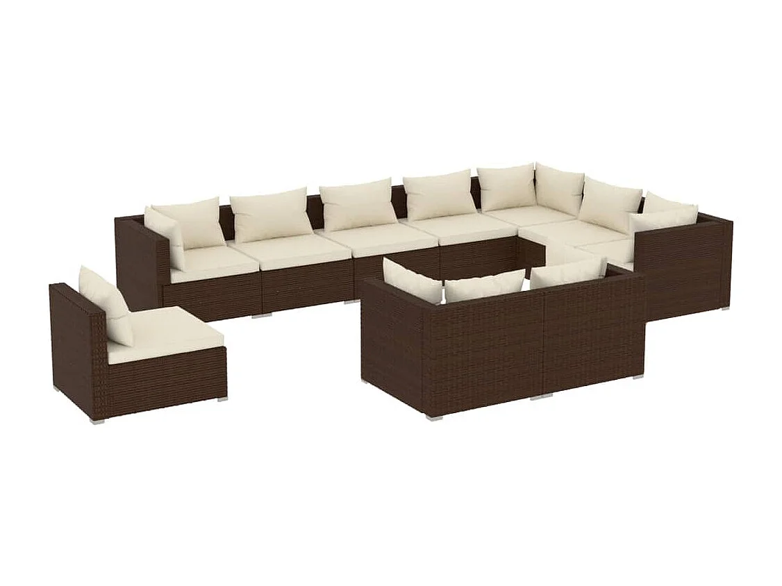 10-delige Loungeset met kussens poly rattan bruin