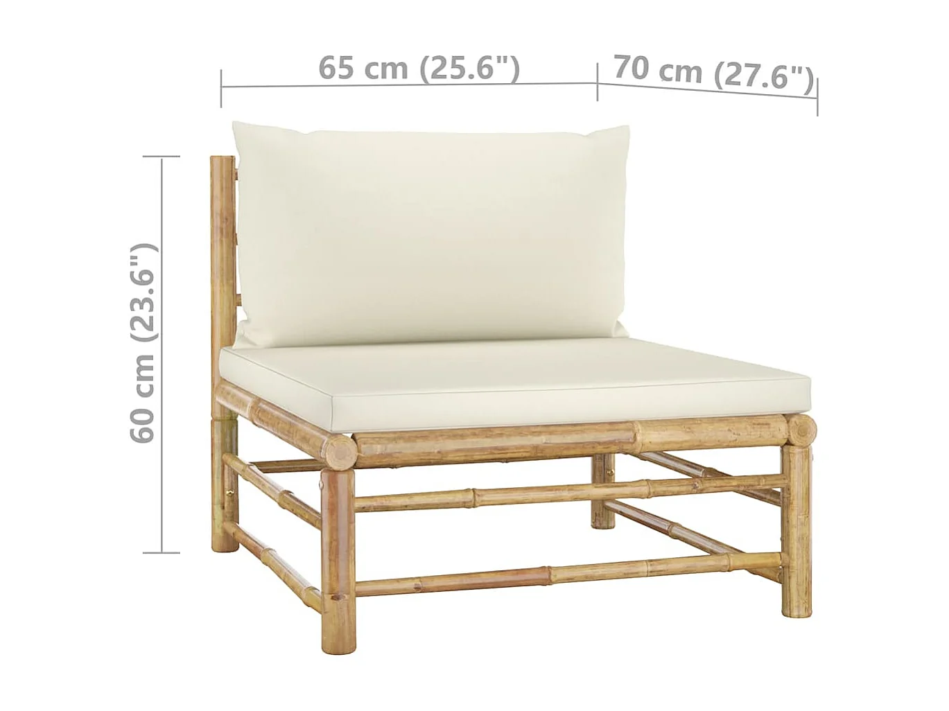 Salon de jardin 6 pièces avec coussins blanc crème Bambou