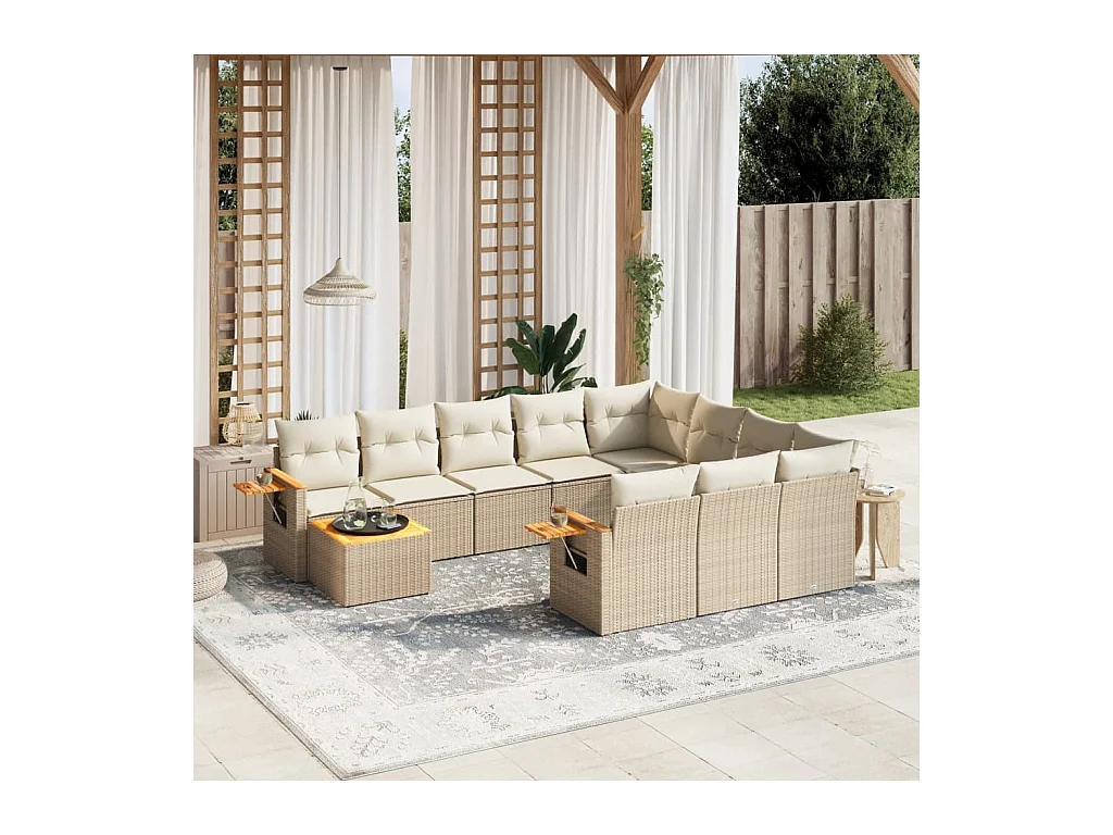 Salon de jardin 11 pièces avec coussins beige résine tressée