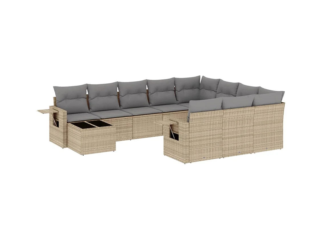Salon de jardin 11 pièces avec coussins beige résine tressée