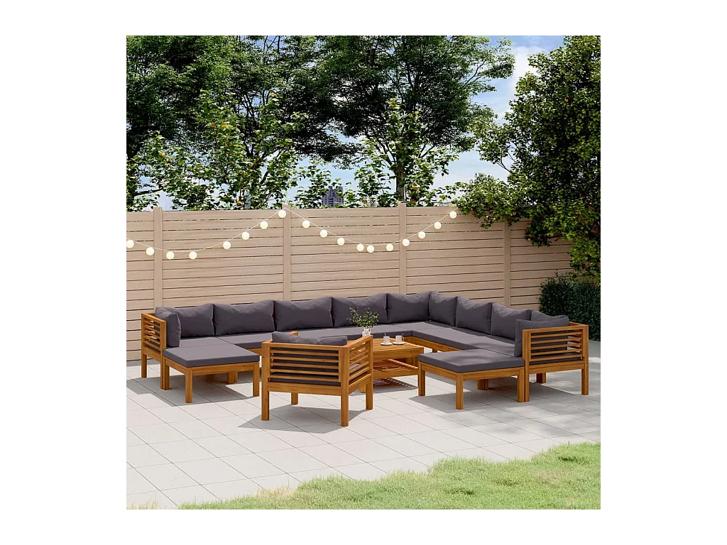 Salon de jardin 12 pièces avec coussin Bois d'acacia solide
