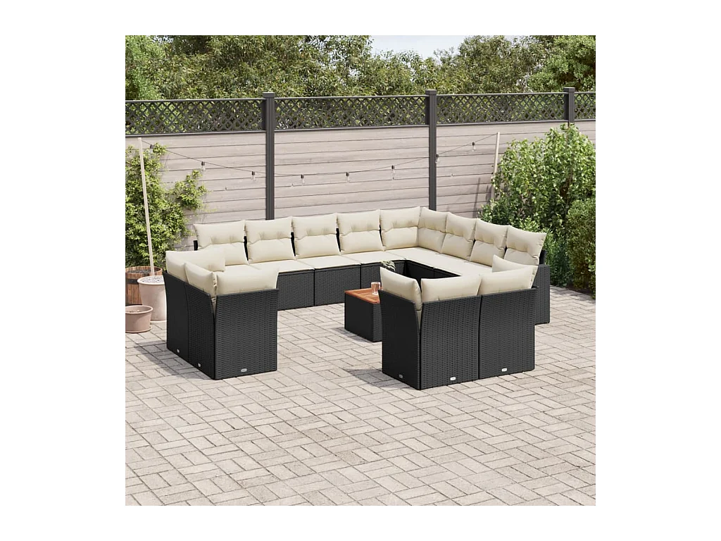 Salon de jardin avec coussins 13 pièces noir résine tressée