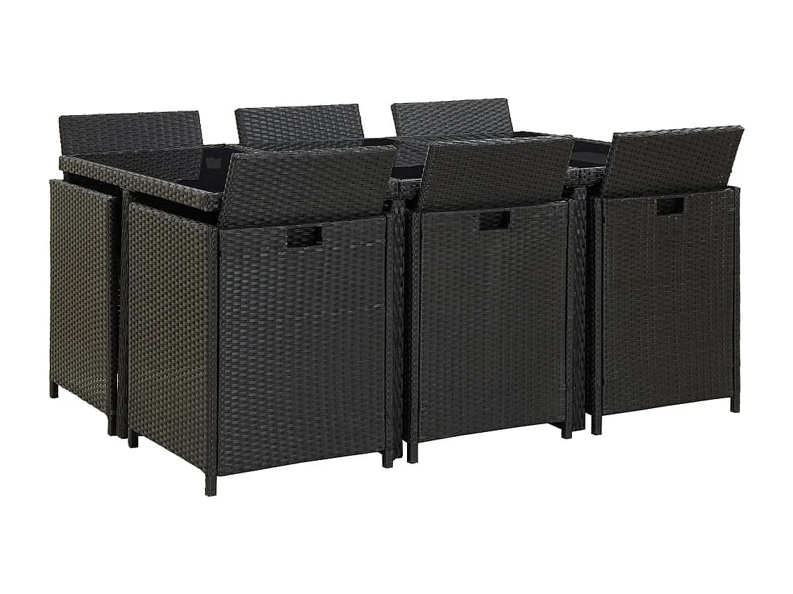 Set comedor de jardín 11 piezas y cojines ratán sintético negro