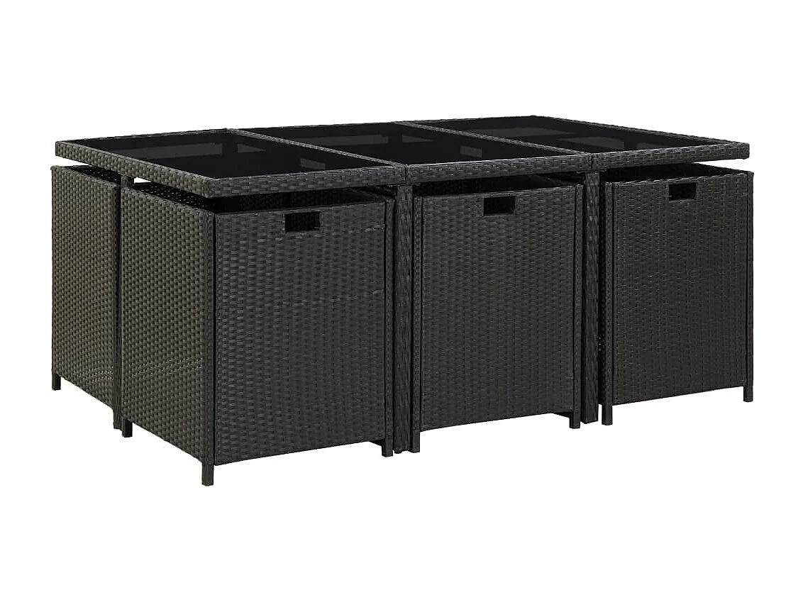 Set comedor de jardín 11 piezas y cojines ratán sintético negro