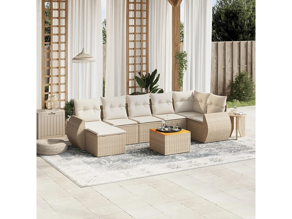 Salon de jardin avec coussins 8 pièces beige résine tressée