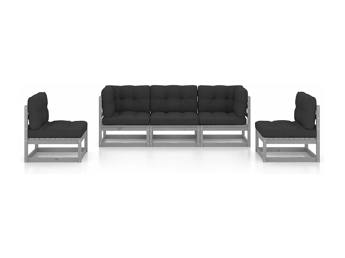 Juego de muebles de jardín 5 piezas y cojines madera pino maciza