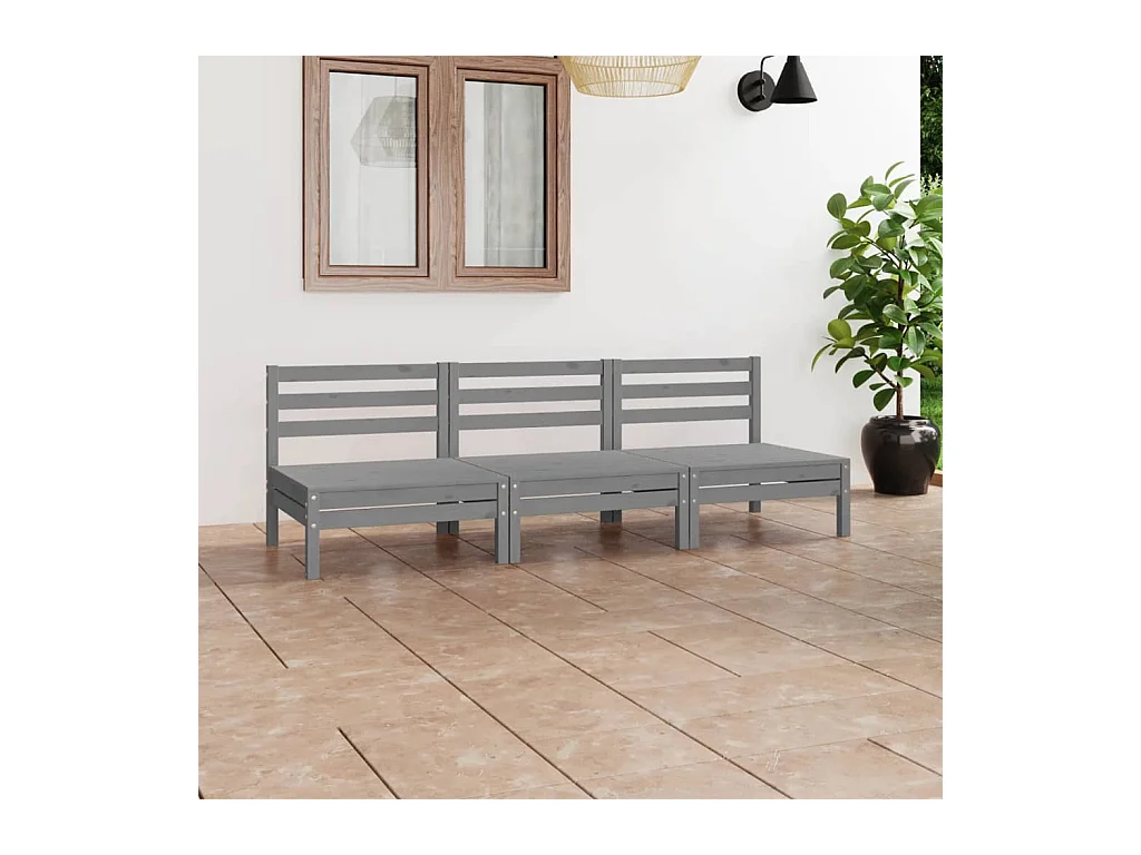 Juego de muebles de jardín 3 piezas madera maciza de pino gris