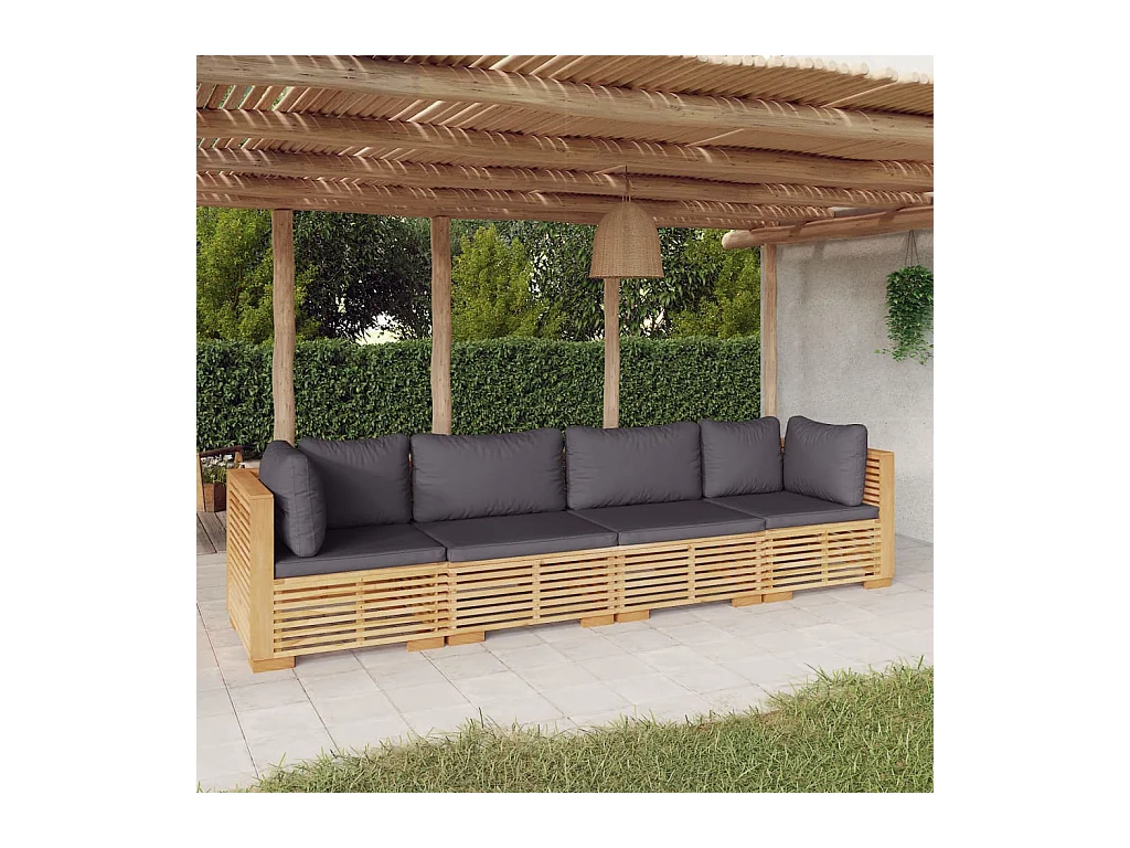 Juego muebles de jardín 4 piezas y cojines madera maciza teca