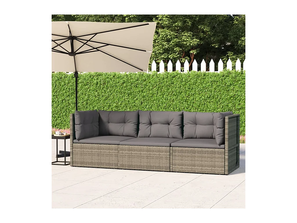 Salon de jardin 3 pièces avec coussins Gris Résine tressée
