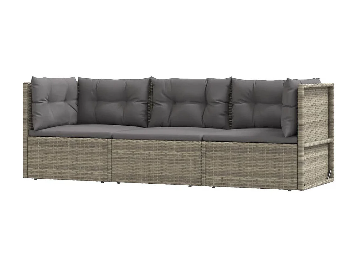 3-delige Loungeset met kussens poly rattan grijs