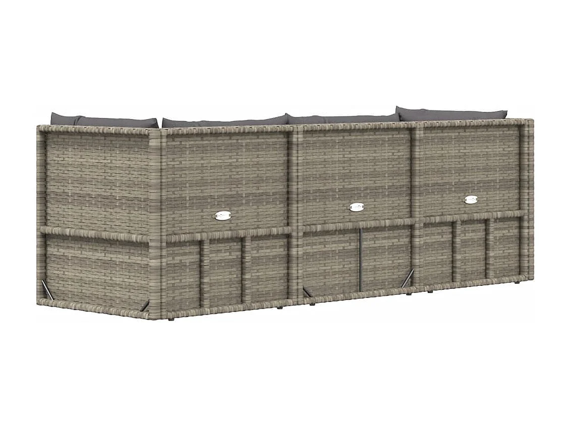 3-delige Loungeset met kussens poly rattan grijs