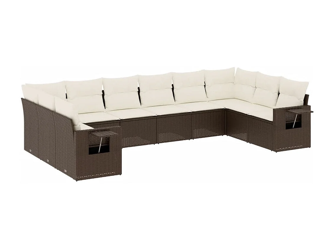 10-delige Loungeset met kussens poly rattan bruin
