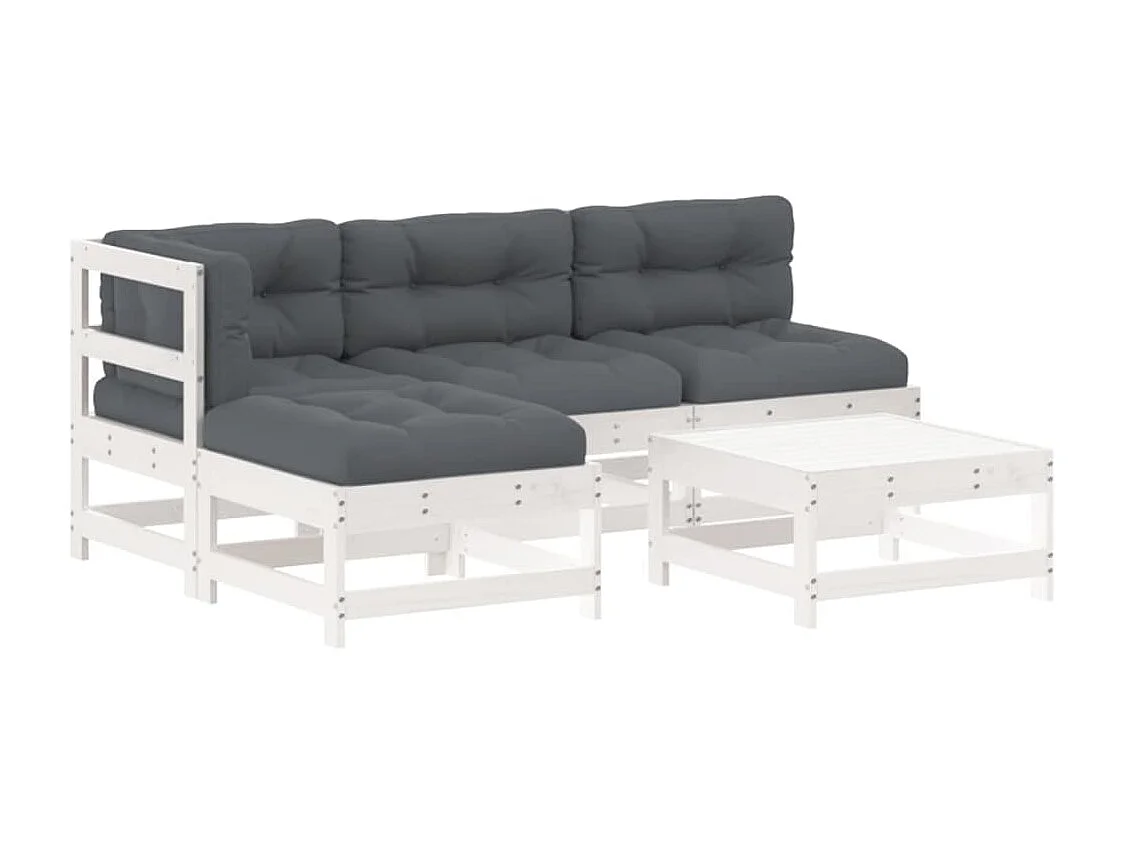 5-delige Loungeset met kussens massief hout wit