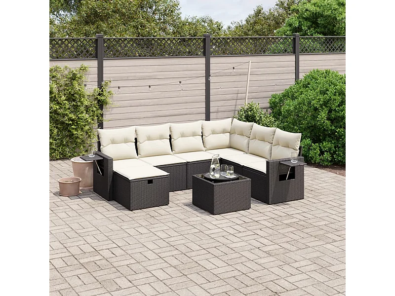 8 peças conjunto sofás de jardim com almofadões vime PE preto