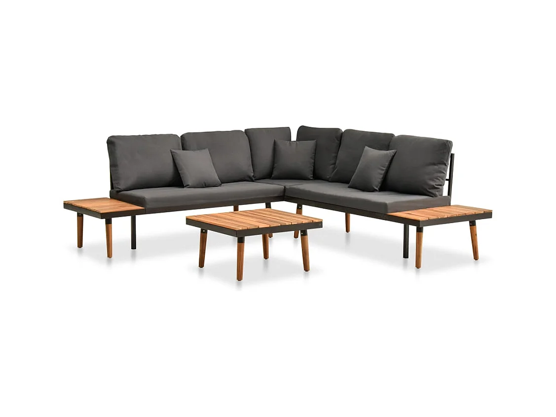 4-delige Loungeset met kussens massief acaciahout