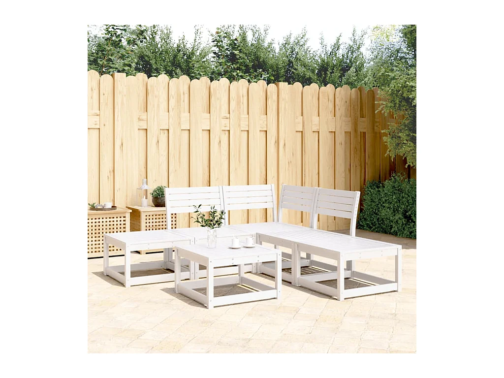 Salon de jardin 5 pièces blanc bois massif de pin