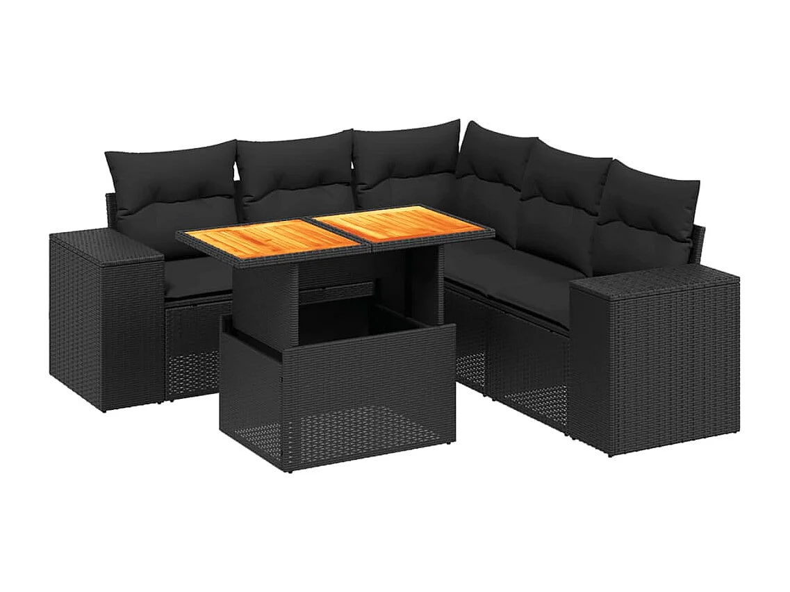 Salon de jardin 6 pièces avec coussins noir résine tressée