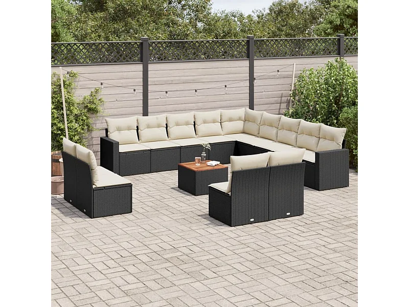 Salon de jardin avec coussins 14 pièces noir résine tressée