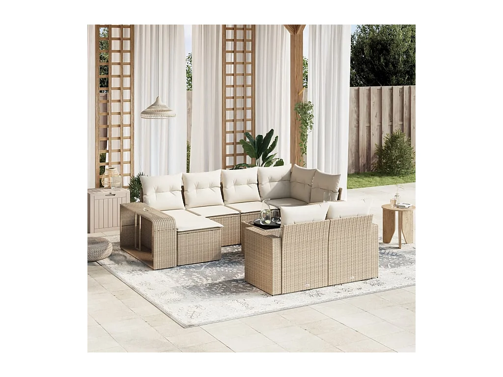 Salon de jardin 11 pièces avec coussins beige résine tressée