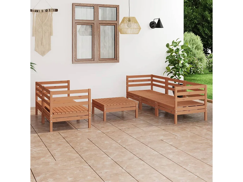 Juego muebles de jardín 6 piezas madera maciza pino marrón miel