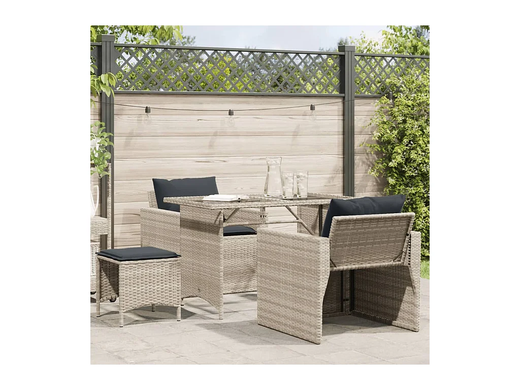 Salon de jardin 4 pièces avec coussins gris clair résine tressée