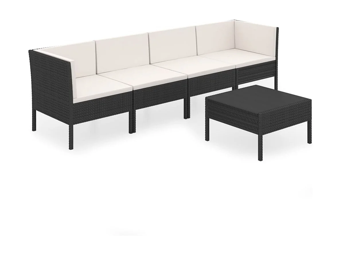 Salon de jardin 5 pièces avec coussins Résine tressée Noir