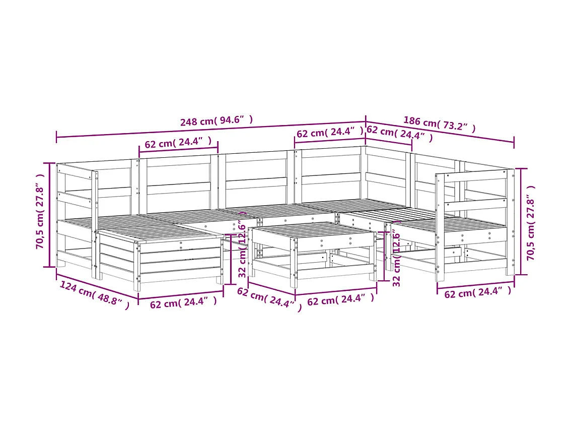 8-delige Loungeset massief grenenhout wit